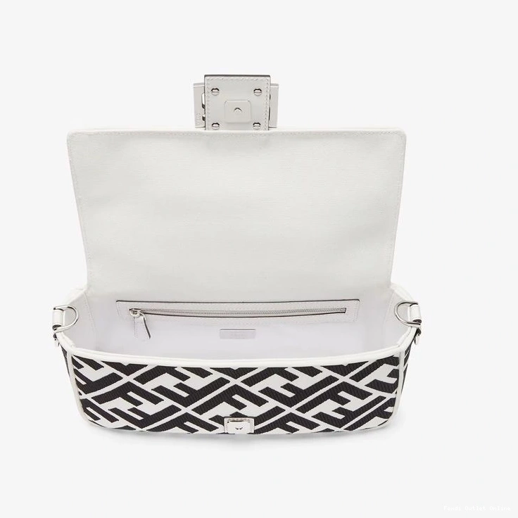 Cheap FF White In Black Baguette Medium Motif Bag Canvas Fendi 0715
